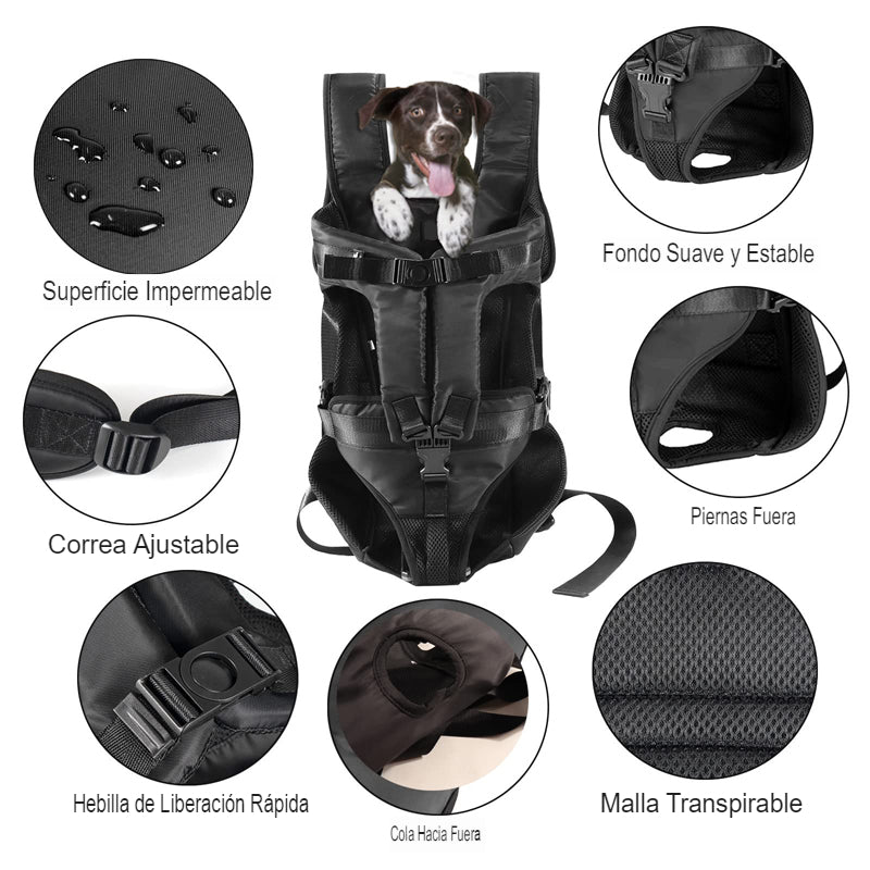 Mochila de transporte para perros, con cara frontal y manos libres. - Mascotalux