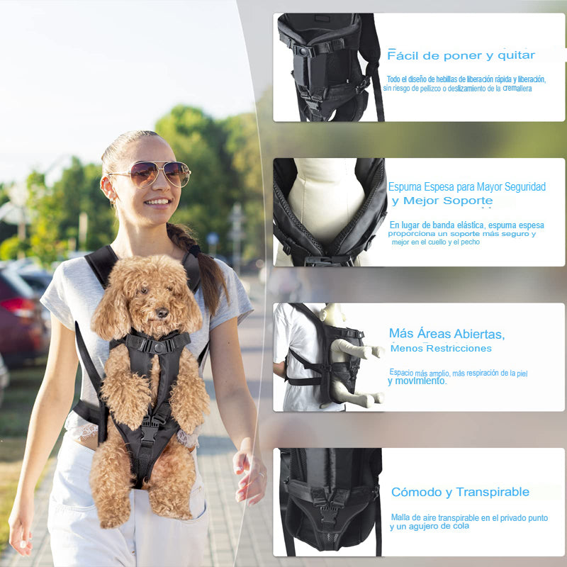 Mochila de transporte para perros, con cara frontal y manos libres. - Mascotalux