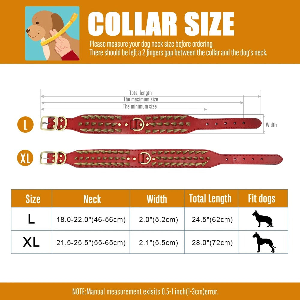 Collar de Cuero con Tachuelas y Pinchos | Resistente y Ajustable - Mascotalux