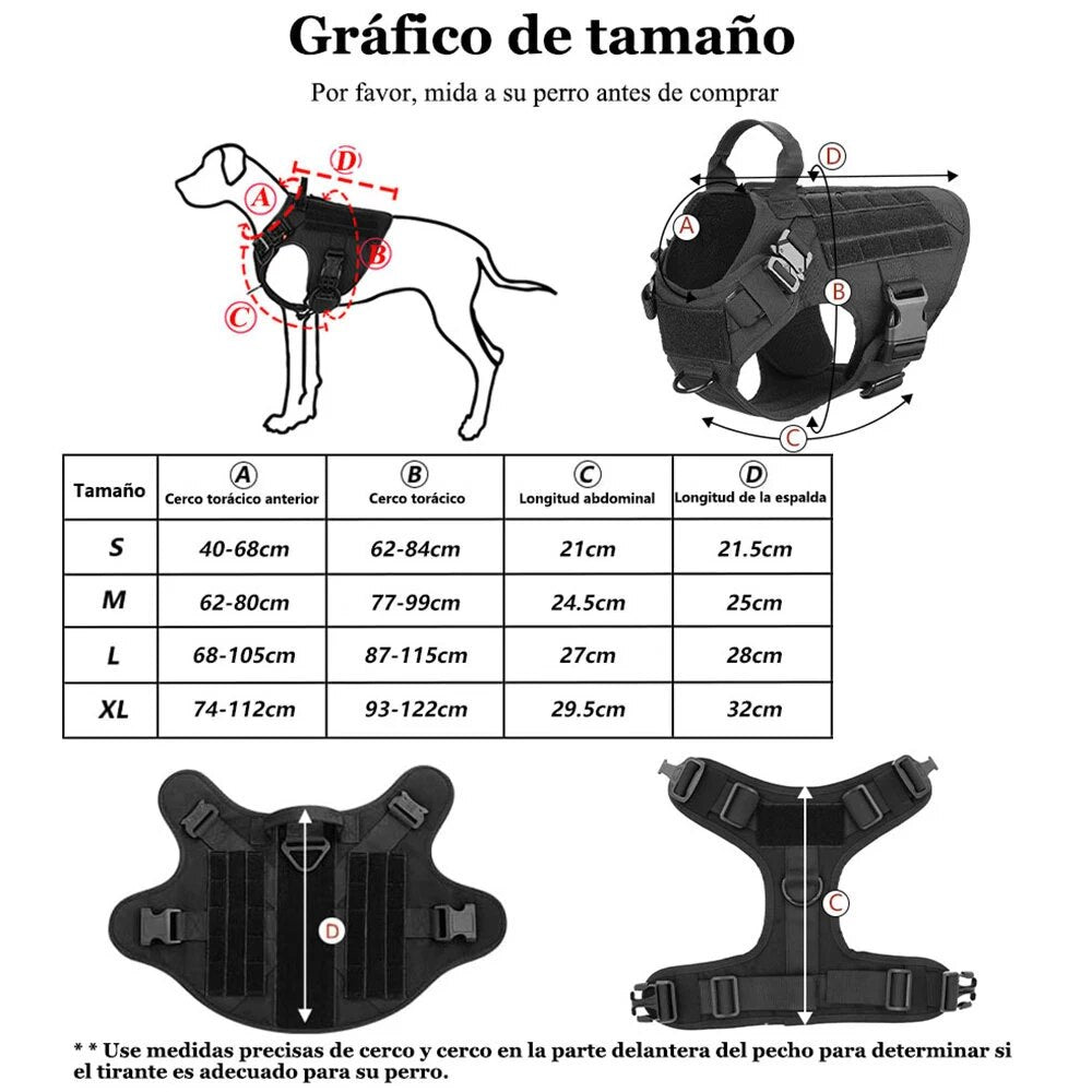 Arnés Táctico para Perros 3 Juegos: Arnés y Correa, Arnés y Correa y Collar, Conjunto. Resistente, cómodo y versátil. - Mascotalux