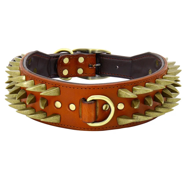 Collar de Cuero con Tachuelas y Pinchos | Resistente y Ajustable - Mascotalux
