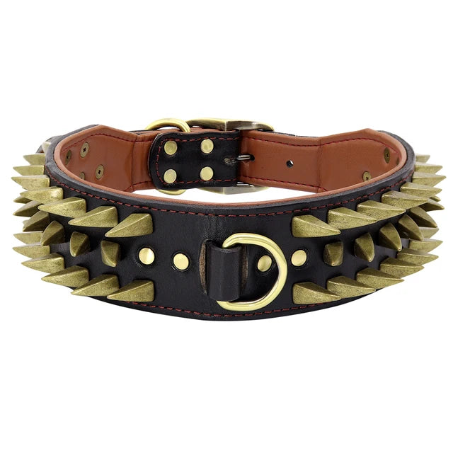 Collar de Cuero con Tachuelas y Pinchos | Resistente y Ajustable - Mascotalux