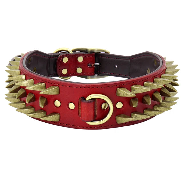 Collar de Cuero con Tachuelas y Pinchos | Resistente y Ajustable - Mascotalux