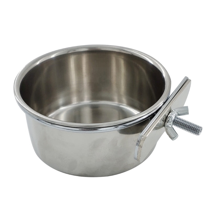 Comedero colgante para alimentar loros. Adecuado para jaulas de pájaros. Cuenco de acero inoxidable. - Mascotalux