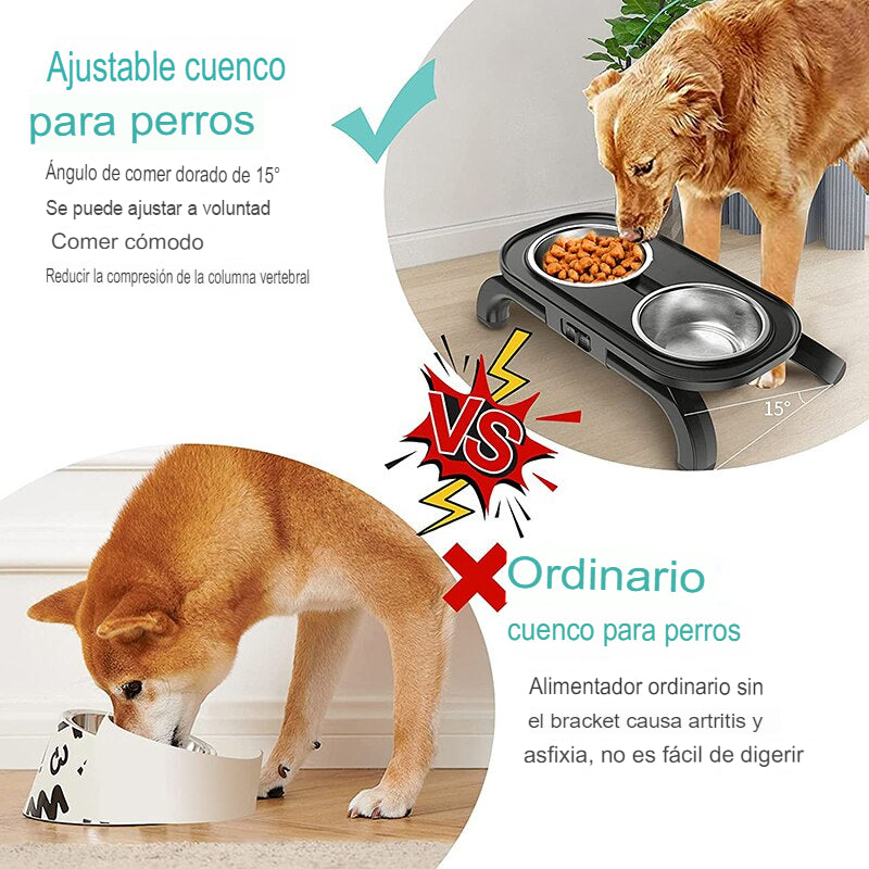 Cuencos elevada con soporte para perros y gatos, sin derrames, antideslizantes, de acero inoxidable. - Mascotalux