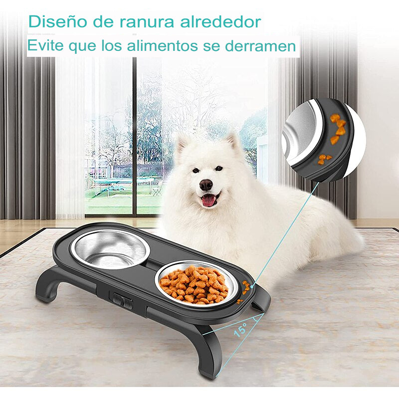 Cuencos elevada con soporte para perros y gatos, sin derrames, antideslizantes, de acero inoxidable. - Mascotalux