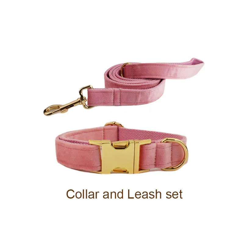 ¡Elegancia y Seguridad en un Solo Collar! Descubre Nuestro Collar y Correa de Terciopelo Rosa con Placa de Identificación Grabada para Perros de Todas las Tallas. - Mascotalux