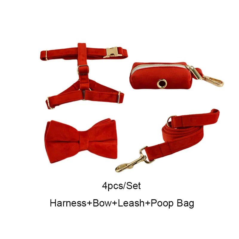 Conjunto de Elegancia Canina: Collar y Correa de Terciopelo Rojo con Grabado Personalizado para Perros de Todos los Tamaños - Mascotalux