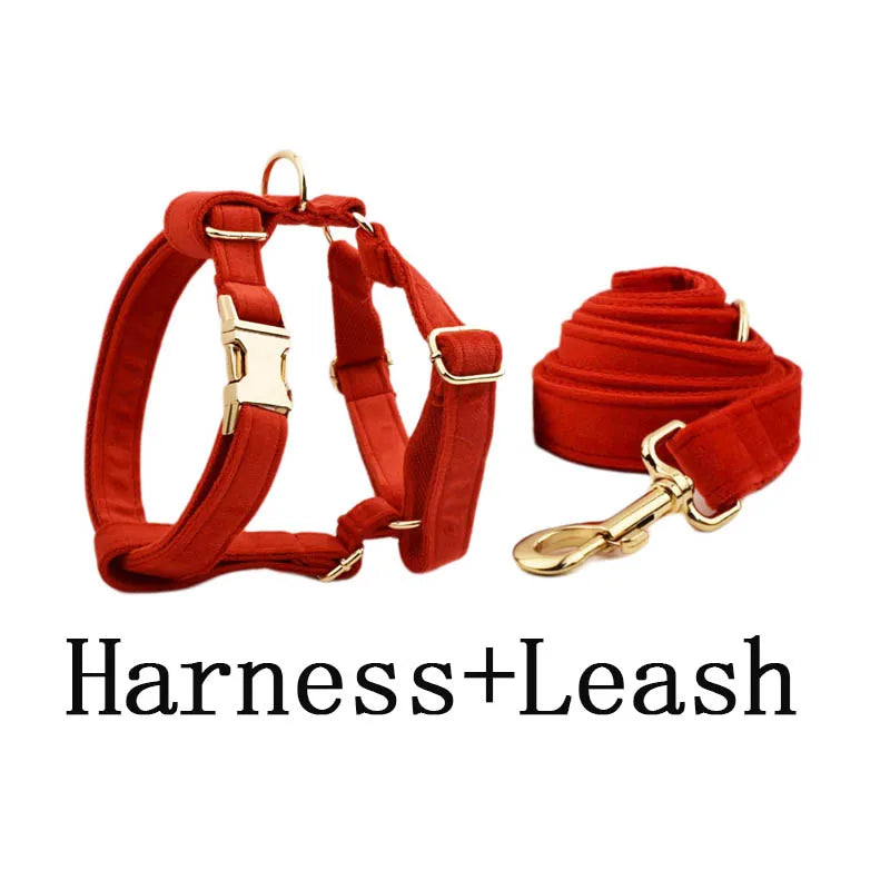 Conjunto de Elegancia Canina: Collar y Correa de Terciopelo Rojo con Grabado Personalizado para Perros de Todos los Tamaños - Mascotalux