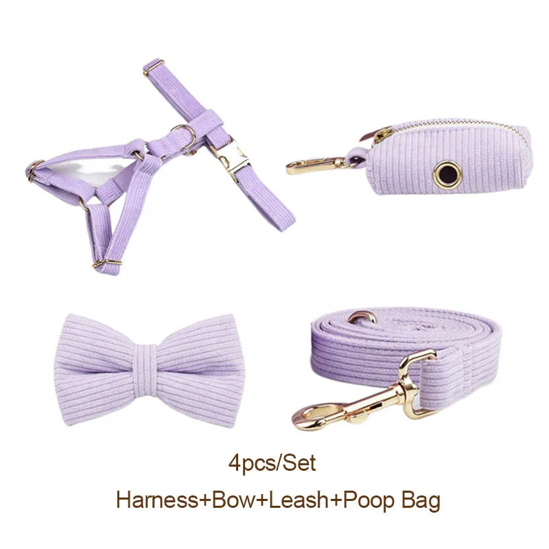 Collar y Correa de Pana Rosa y Púrpura con Placa de Identificación Personalizada para Perros - Elegancia y Seguridad para tu Mascota - Mascotalux