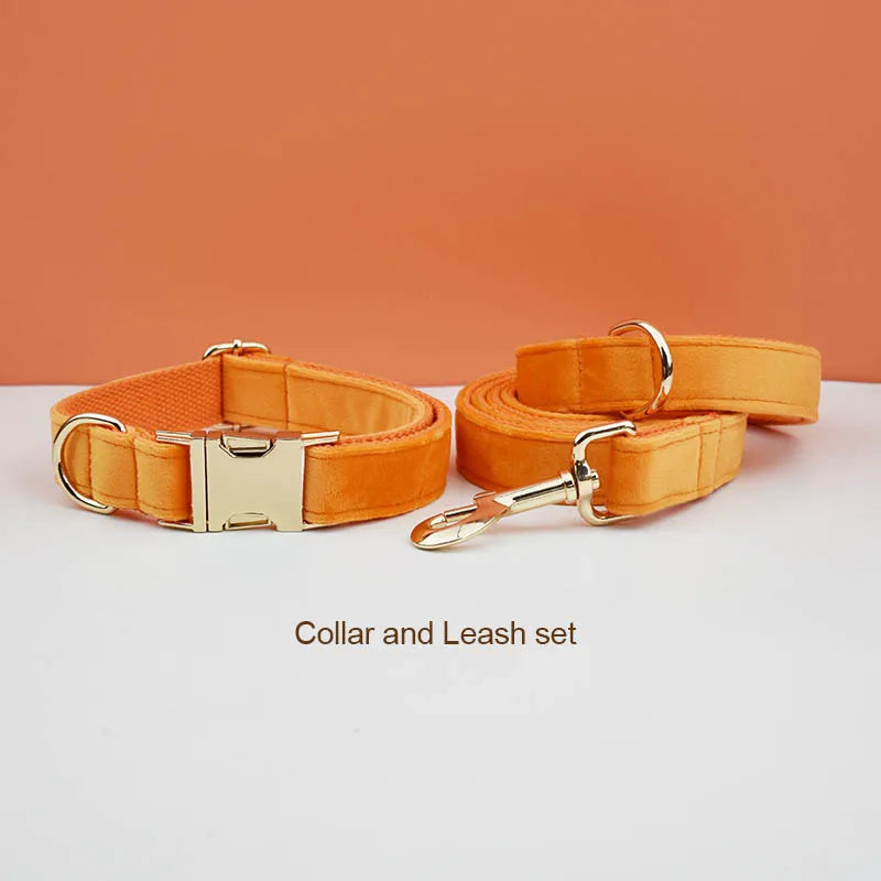 Conjunto de Collar y Correa de Terciopelo Naranja para Perros: Estilo Exclusivo y Seguridad Personalizada para tu Compañero Peludo - Mascotalux