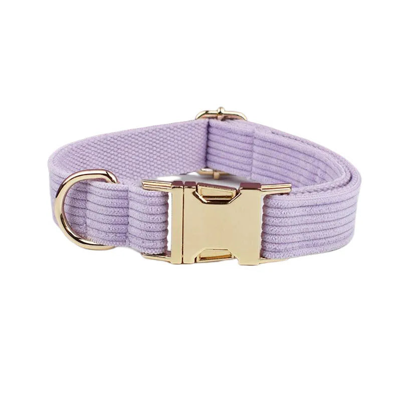 Collar y Correa de Pana Rosa y Púrpura con Placa de Identificación Personalizada para Perros - Elegancia y Seguridad para tu Mascota - Mascotalux