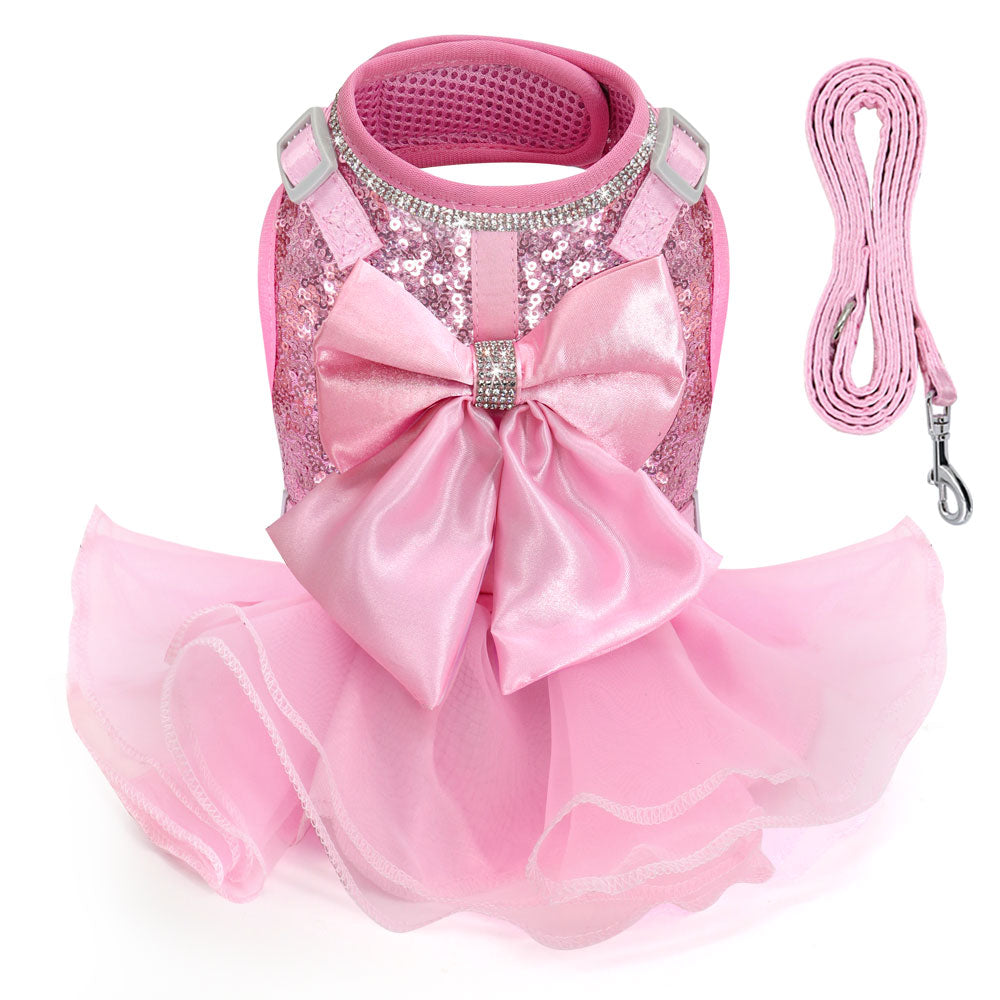 ¡Vista a su mascota con elegancia y estilo! Descubra nuestro adorable vestido rosa para gatos y perros pequeños con deslumbrantes accesorios de diamantes de imitación y lazo bonito. - Mascotalux