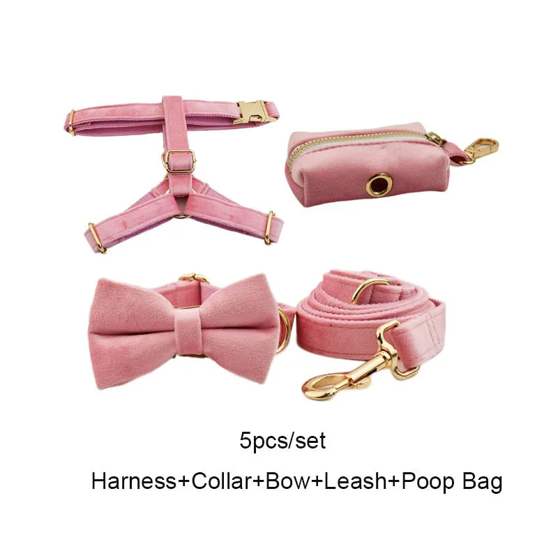 ¡Elegancia y Seguridad en un Solo Collar! Descubre Nuestro Collar y Correa de Terciopelo Rosa con Placa de Identificación Grabada para Perros de Todas las Tallas. - Mascotalux