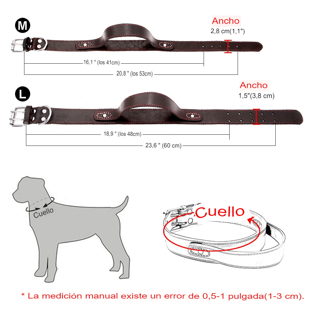 Collarín de entrenamiento duradero de cuero real para perros medianos y grandes. - Mascotalux