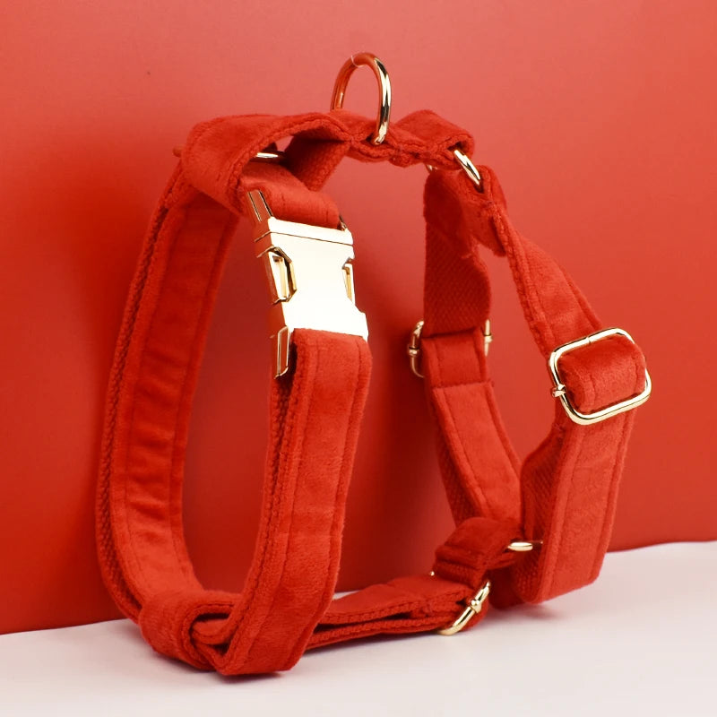 Conjunto de Elegancia Canina: Collar y Correa de Terciopelo Rojo con Grabado Personalizado para Perros de Todos los Tamaños - Mascotalux