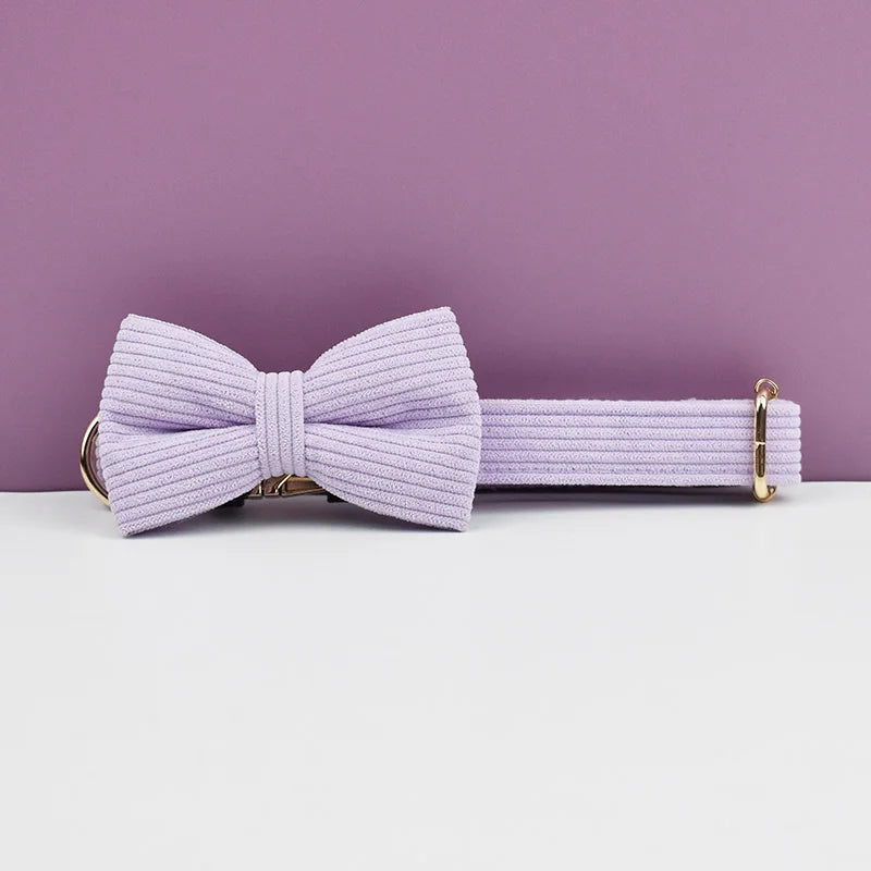 Collar y Correa de Pana Rosa y Púrpura con Placa de Identificación Personalizada para Perros - Elegancia y Seguridad para tu Mascota - Mascotalux
