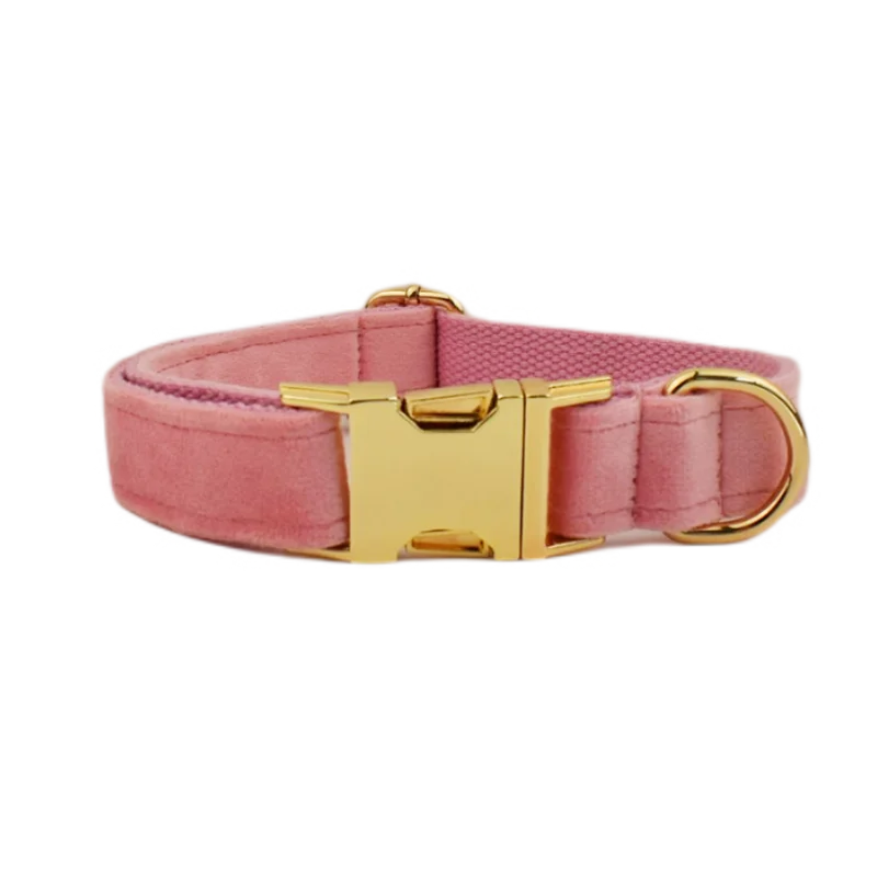¡Elegancia y Seguridad en un Solo Collar! Descubre Nuestro Collar y Correa de Terciopelo Rosa con Placa de Identificación Grabada para Perros de Todas las Tallas. - Mascotalux