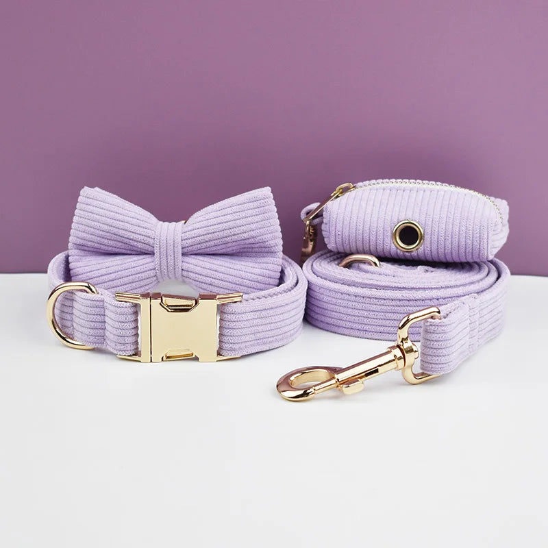Collar y Correa de Pana Rosa y Púrpura con Placa de Identificación Personalizada para Perros - Elegancia y Seguridad para tu Mascota - Mascotalux