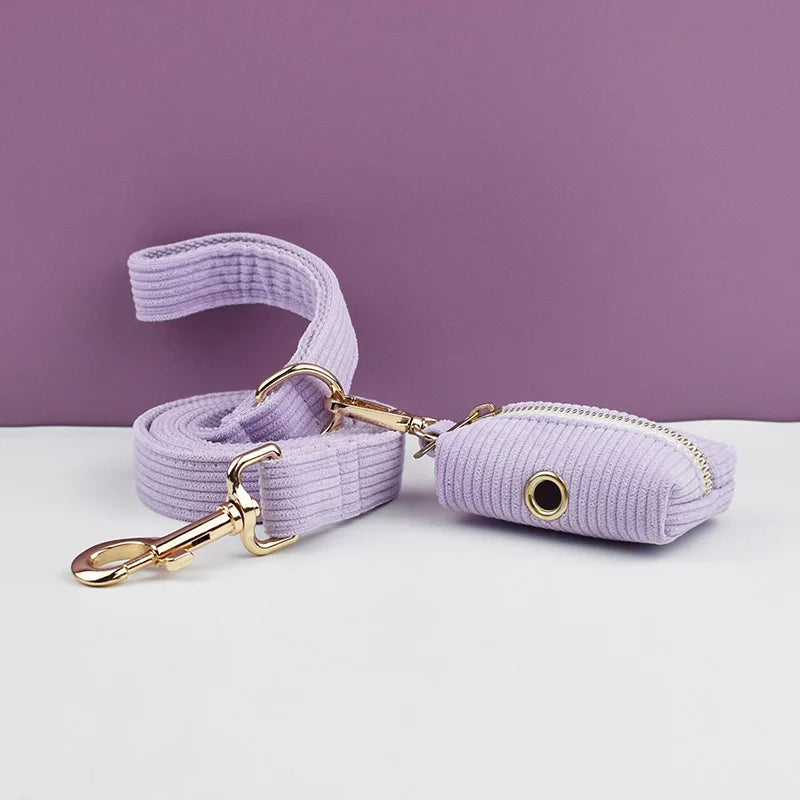 Collar y Correa de Pana Rosa y Púrpura con Placa de Identificación Personalizada para Perros - Elegancia y Seguridad para tu Mascota - Mascotalux