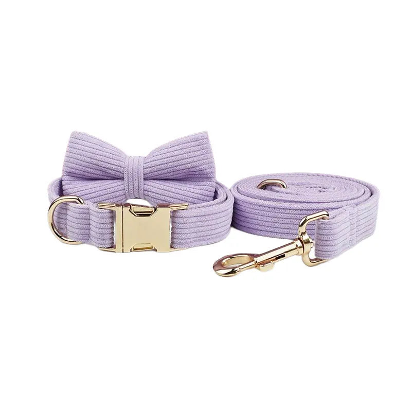 Collar y Correa de Pana Rosa y Púrpura con Placa de Identificación Personalizada para Perros - Elegancia y Seguridad para tu Mascota - Mascotalux