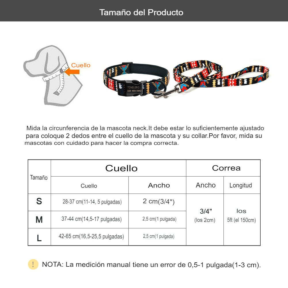 Collar personalizado con correa para perro, correa de nailon personalizada para identificación de mascotas. - Mascotalux