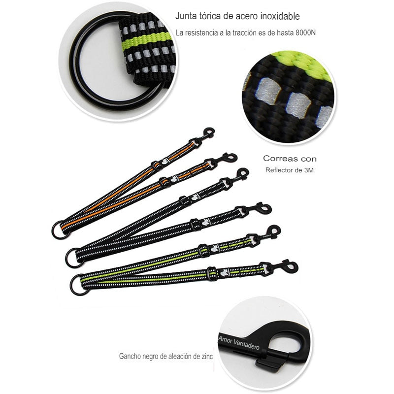 Nylon reflectante doble correa de perro para dos perros acoplador. - Mascotalux