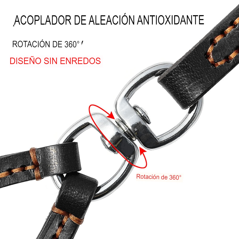 Correa de cuero para perros medianos y pequeños. Acoplador con asa para caminar y entrenar. - Mascotalux