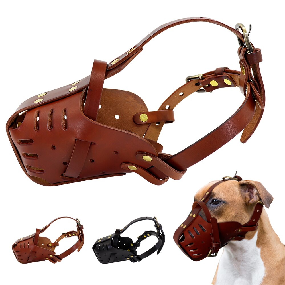 Bozales ajustables de cuero para perro, máscara para la boca, antiladridos - Mascotalux