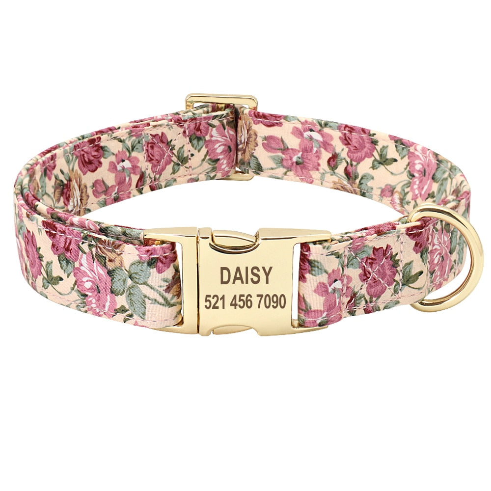 Correa y collar de nailon con flores para perro, conjunto de sujeción animal con estampado floral para mascota de tamaño pequeño, mediano y grande, incluye bolsa para comida de premio. - Mascotalux