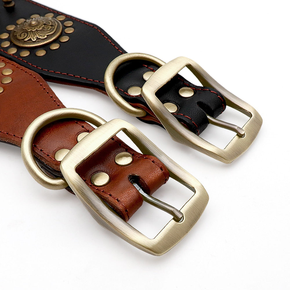 Collar de cuero para perro medianos y grandes, de cuero genuino. Pitbull - Mascotalux