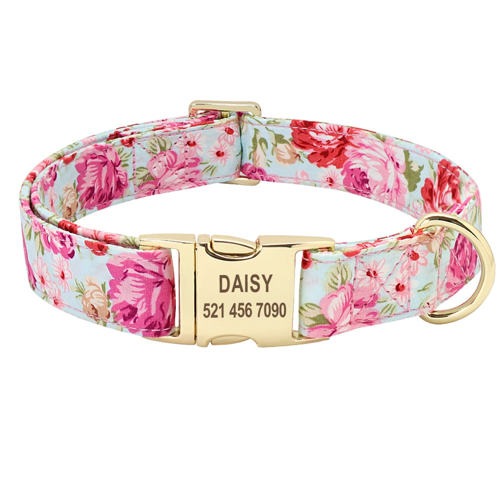 Correa y collar de nailon con flores para perro, conjunto de sujeción animal con estampado floral para mascota de tamaño pequeño, mediano y grande, incluye bolsa para comida de premio. - Mascotalux