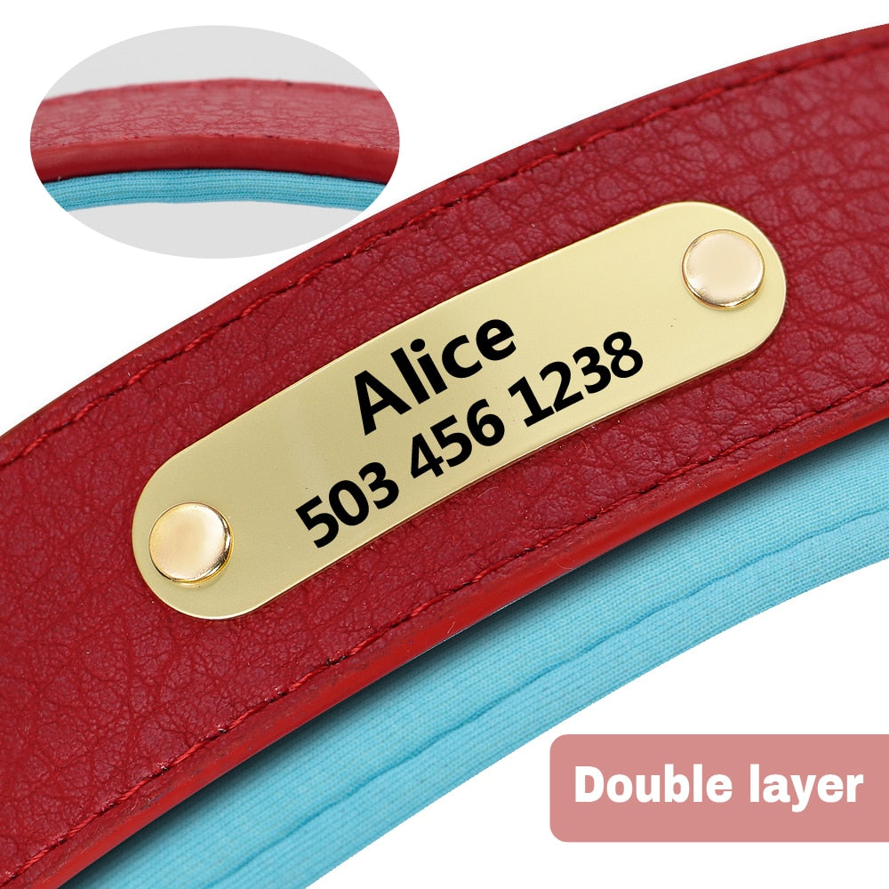 Collar con grabado personalizado para perro, acolchado de cuero, con placa de identificación personalizada, 2 capas, para perros pequeños y grandes, Pitbull - Mascotalux
