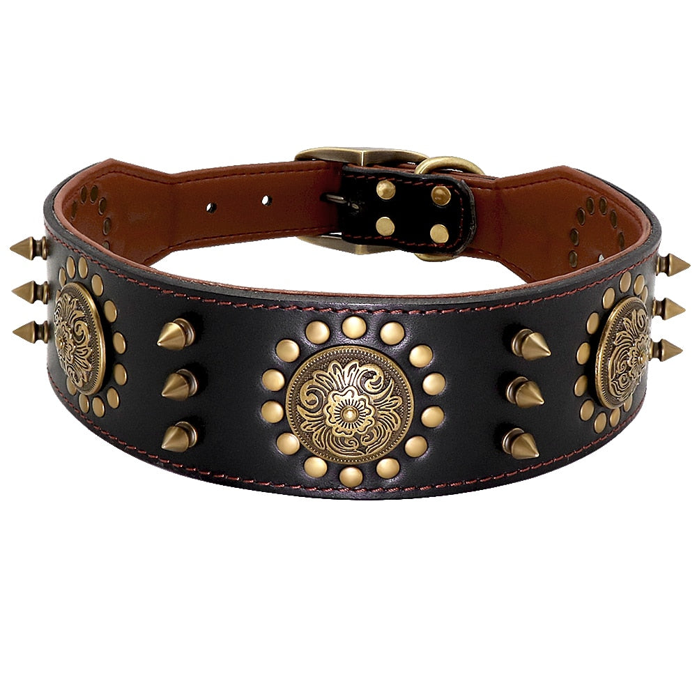 Collar de cuero para perro medianos y grandes, de cuero genuino. Pitbull - Mascotalux