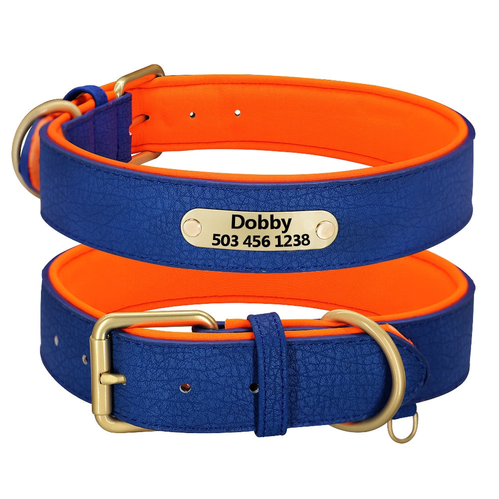 Collar con grabado personalizado para perro, acolchado de cuero, con placa de identificación personalizada, 2 capas, para perros pequeños y grandes, Pitbull - Mascotalux