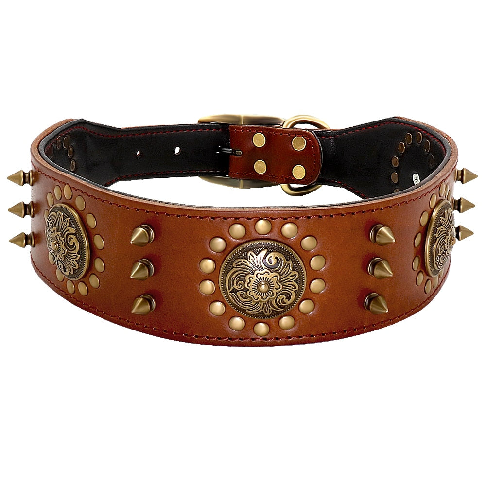 Collar de cuero para perro medianos y grandes, de cuero genuino. Pitbull - Mascotalux