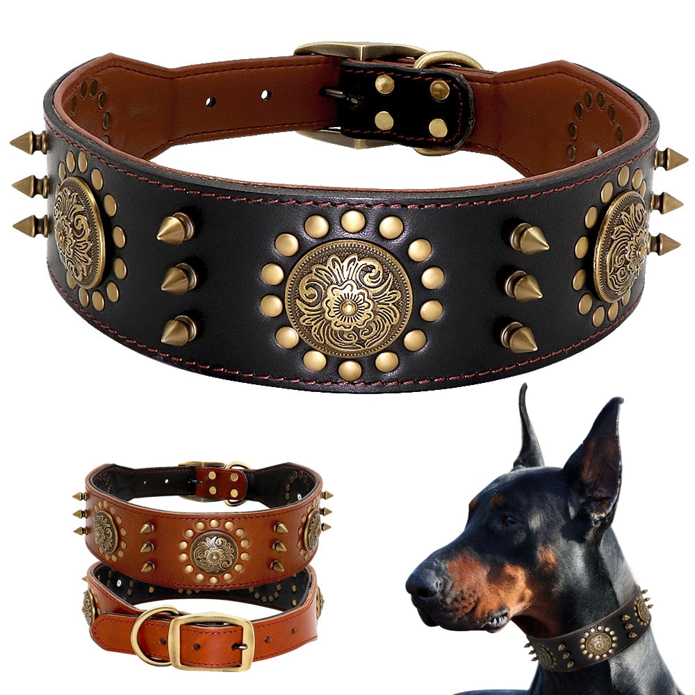 Collar de cuero para perro medianos y grandes, de cuero genuino. Pitbull - Mascotalux