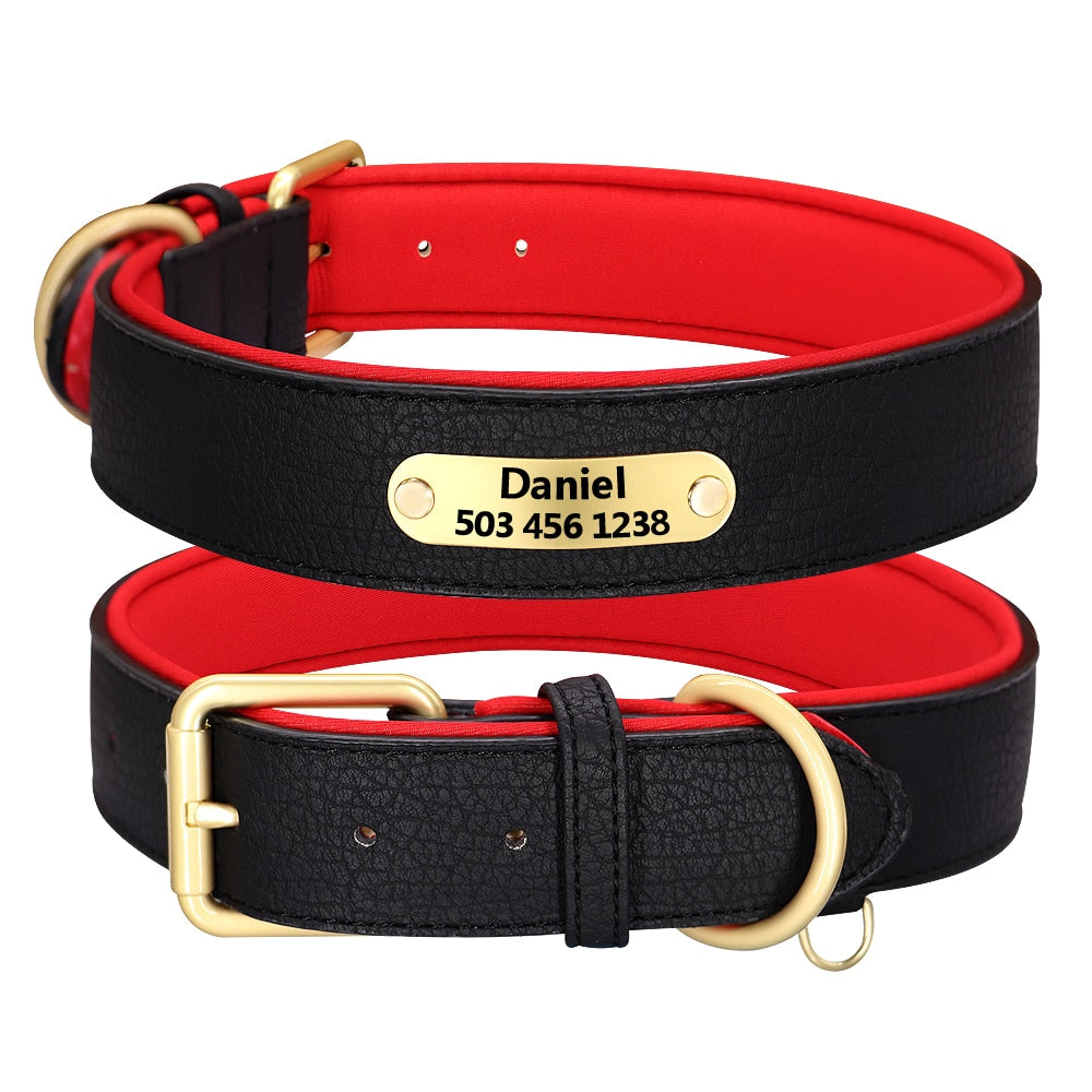 Collar con grabado personalizado para perro, acolchado de cuero, con placa de identificación personalizada, 2 capas, para perros pequeños y grandes, Pitbull - Mascotalux