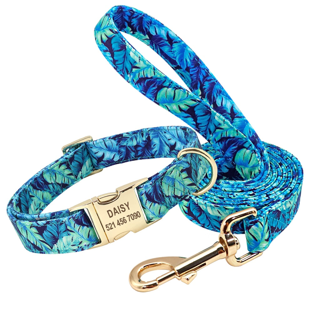 Correa y collar de nailon con flores para perro, conjunto de sujeción animal con estampado floral para mascota de tamaño pequeño, mediano y grande, incluye bolsa para comida de premio. - Mascotalux
