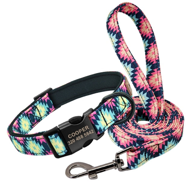 Collar personalizado con correa para perro, correa de nailon personalizada para identificación de mascotas. - Mascotalux