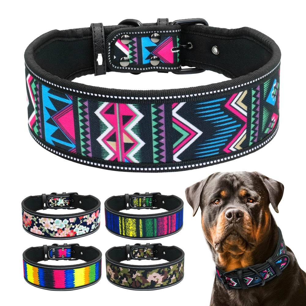 Collar de nylon reflectante para perros, Collar transpirable acolchado a rayas. - Mascotalux