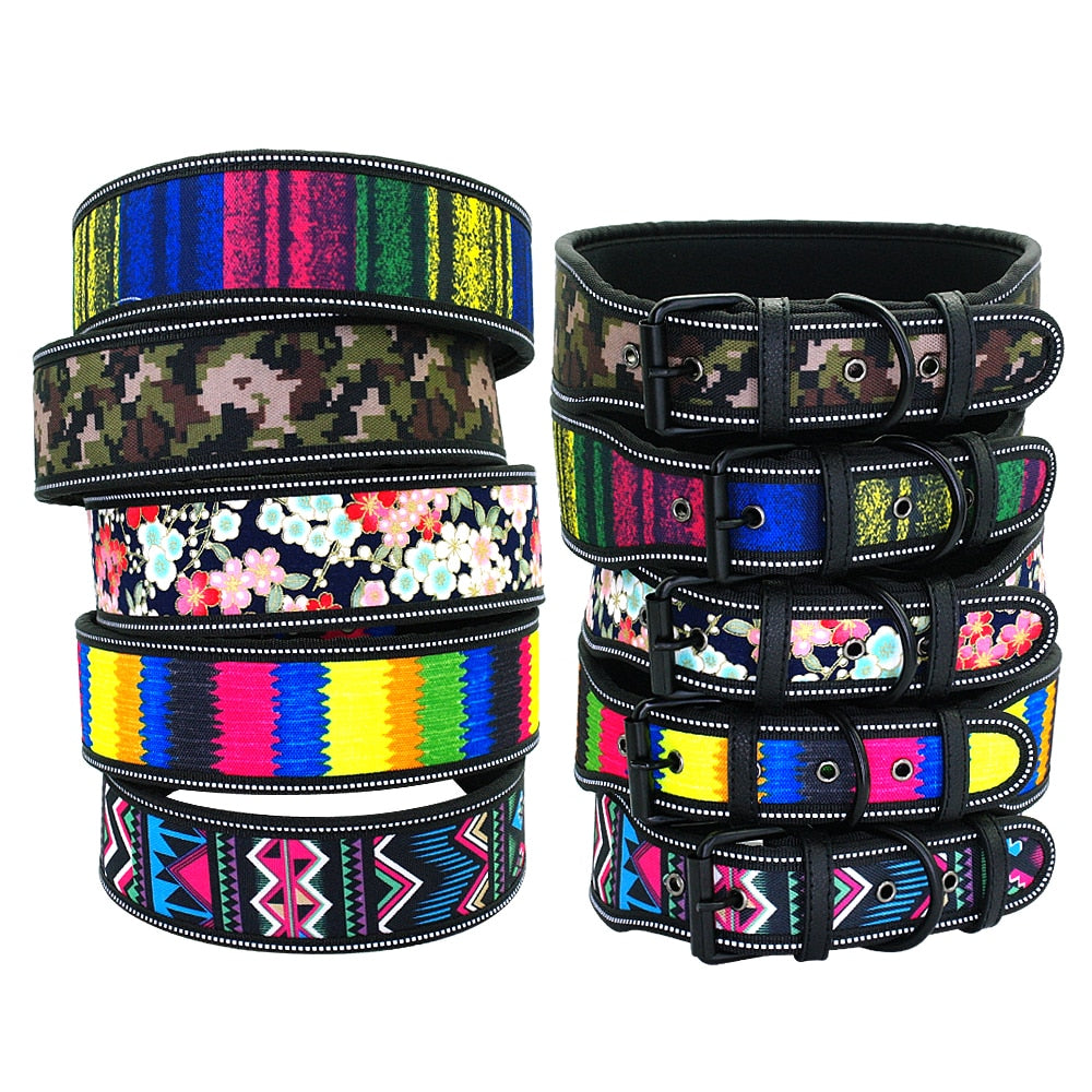 Collar de nylon reflectante para perros, Collar transpirable acolchado a rayas. - Mascotalux