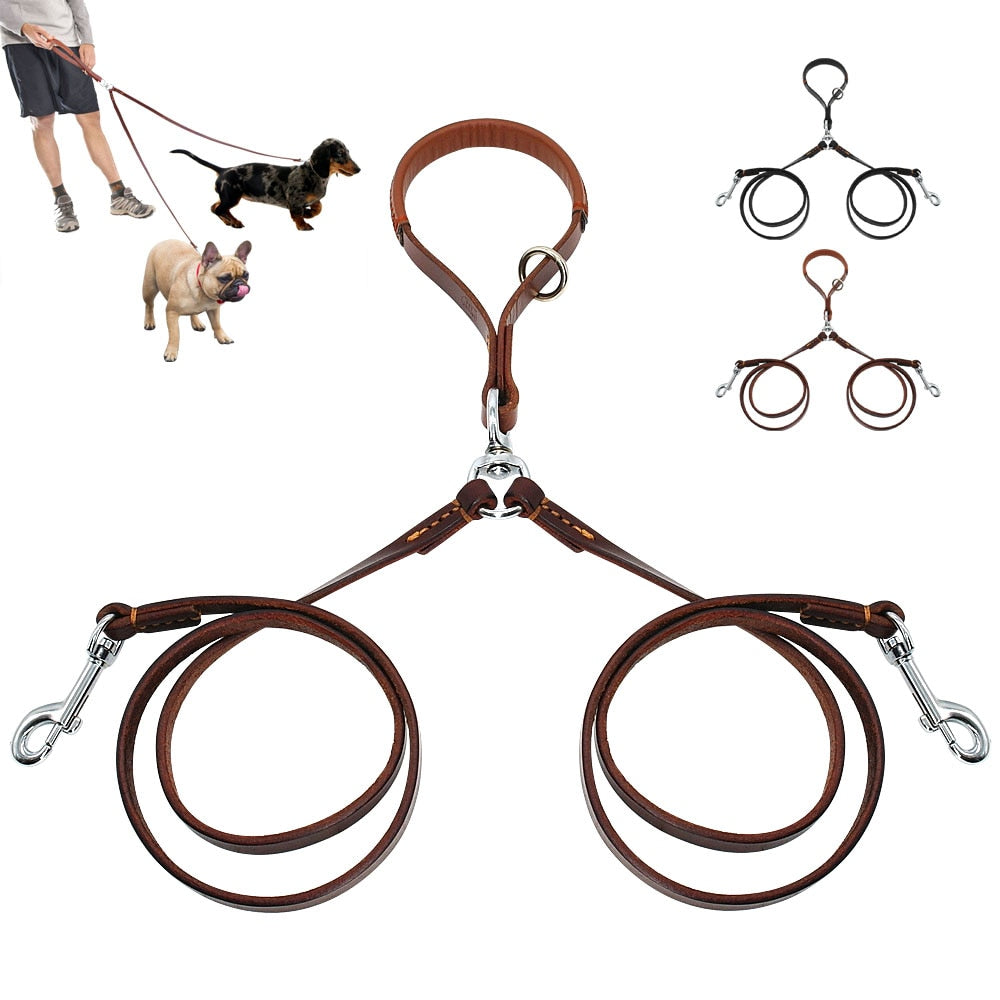Correa de cuero para perros medianos y pequeños. Acoplador con asa para caminar y entrenar. - Mascotalux