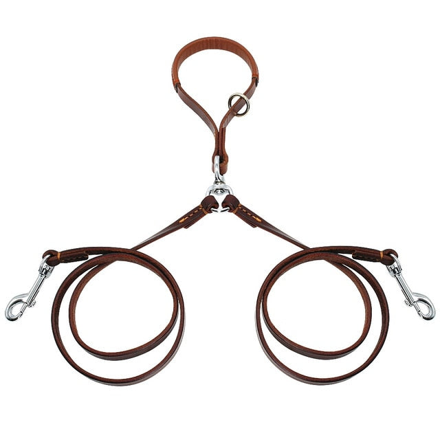 Correa de cuero para perros medianos y pequeños. Acoplador con asa para caminar y entrenar. - Mascotalux