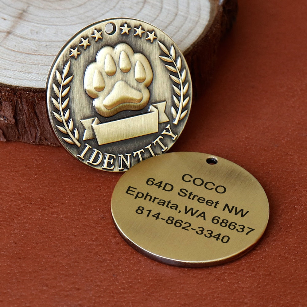 Etiqueta de perro de acero inoxidable personalizada. Colgante contra la perdida de mascotas, Grabado. - Mascotalux