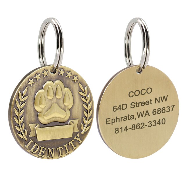 Etiqueta de perro de acero inoxidable personalizada. Colgante contra la perdida de mascotas, Grabado. - Mascotalux