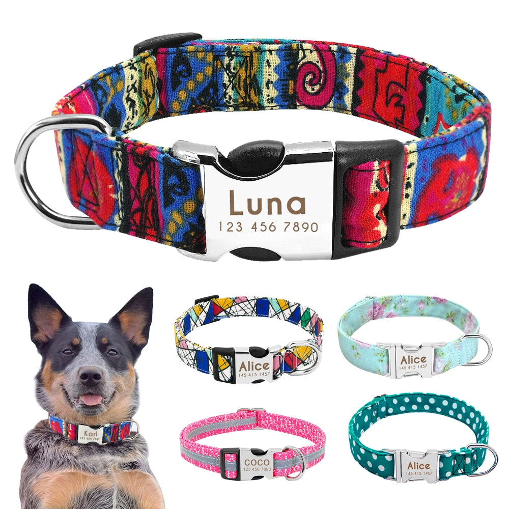 Collar para perro, personalizado con placa de etiqueta de identificación grabada - Mascotalux