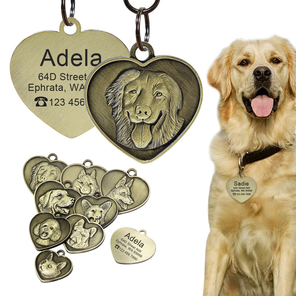 Placa de identificación para perros y gatos con grabado personalizado. Antipérdida, grabado gratis, colgante con forma de corazón. - Mascotalux