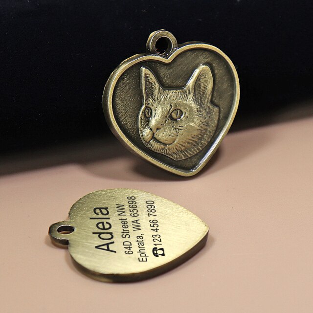 Placa de identificación para perros y gatos con grabado personalizado. Antipérdida, grabado gratis, colgante con forma de corazón. - Mascotalux