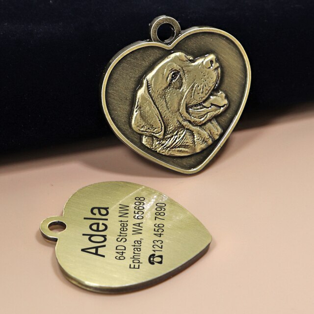 Placa de identificación para perros y gatos con grabado personalizado. Antipérdida, grabado gratis, colgante con forma de corazón. - Mascotalux